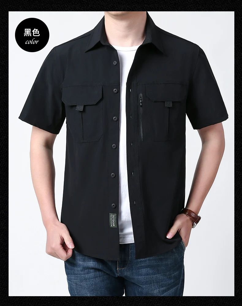Summer Tactical Shirts Men Work Short Sleeve Shirt Outdoor Breathable Quick Dry Multi-pocket Cargo Camp Hike Short Sleeved Shirt