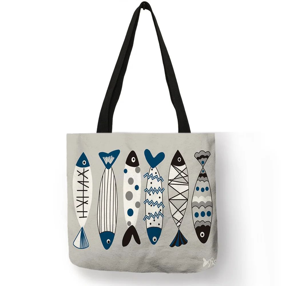 Creative Personalized Tote Bag Colorful Geometric Fish Pattern Printing Handbag Fashion Unisex Practical Casual Travel Package