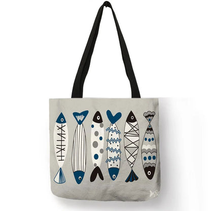 Creative Personalized Tote Bag Colorful Geometric Fish Pattern Printing Handbag Fashion Unisex Practical Casual Travel Package