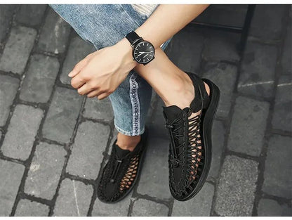 Summer Men Sandals Women Slippers Weaving Design Beach Sandals Breathable Casual Flat Sandals Outdoor Couples Sandals Size 48