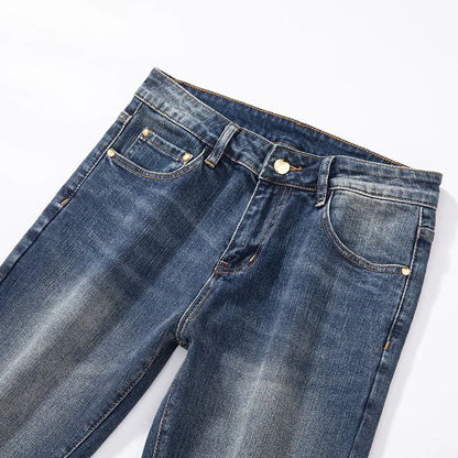Milão Qualidade Premium Europeia Outono/Inverno Calças Jeans Masculinas Emagrecem Sua Silhueta Solta Reta Elástica Vintage