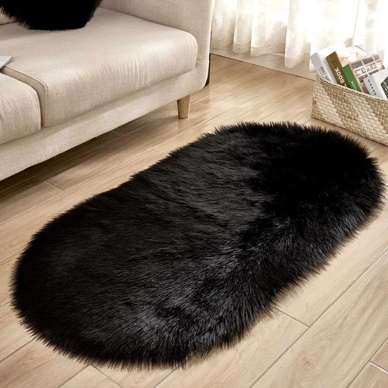 Super Soft Plush Oval Rug Mat Fluffy White Carpets for Living Room Home Decor Bedroom Kid Room Decoration Salon Thick Pile Rug
