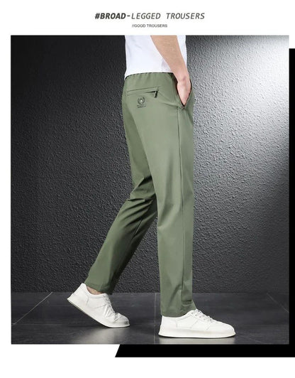 2024 Summer Soft Ice Silk Fabric Men's Thin Casual Pants Korean-style Fashion  Straight High Stretch Trousers Male Luxury Brand