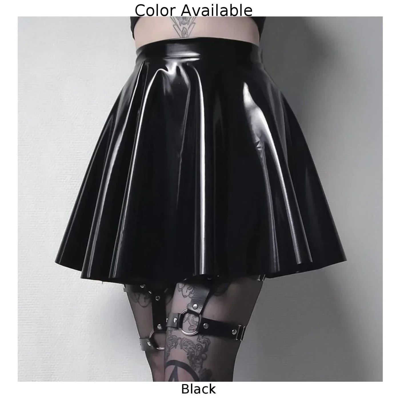 Womens Shiny PVC  Patent Leather Skirt Sexy Wet Look Leather Pleated Skirt Front Bodycon Elastic Latex Mini Short Skirt