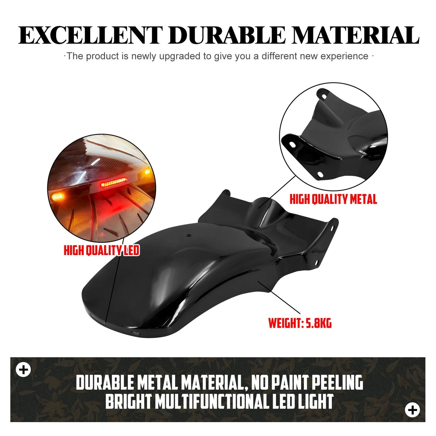 Assento Traseiro para Moto com Luz de Freio e Seta LED, Paralama Guarda-lamas para Harley Softail Fat Boy Breakout FXDR 2018-2023