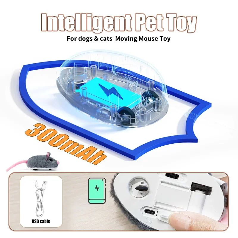 Brinquedos Elétricos Interativos de Rato para Gatos Brinquedo Engraçado de Pelúcia Inteligente para Animais de Estimação Brinquedos de Movimento Interativo Rápido Acessórios para Gatos de Estimação