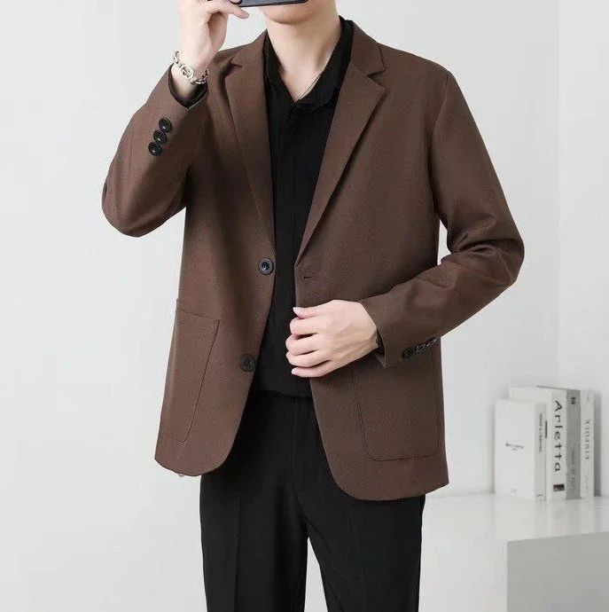 Brown Oversize Plus Big Size Jacket for Men Long Man Suits and Blazers Coats Fashionable Fashion 2025 New in Simple Breasted