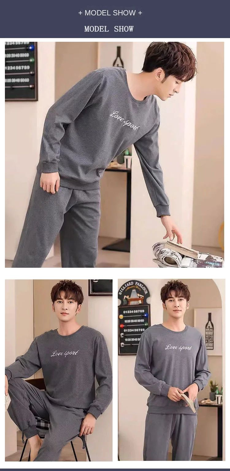 Cotton Pajamas Men Spring and Fall Long-Sleeved Long Pants Korean Version of the Loose Homewear Solid Sleepwear Loungewear Large