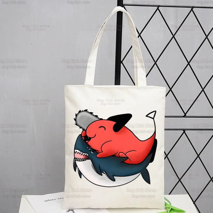 Chainsawman Kawaii Pochita Denji Shopping Bag Bolsas De Tela Shopper Chainsaw Man Anime Shopping Jute Bag Cotton Bag Jute Sacola