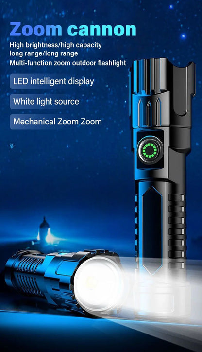 Portable Strong Light LED Flashlight Rechargeable Telescopic Zoom Torch Safety Emergency Light for Outdoor Camping Cycling Lamp