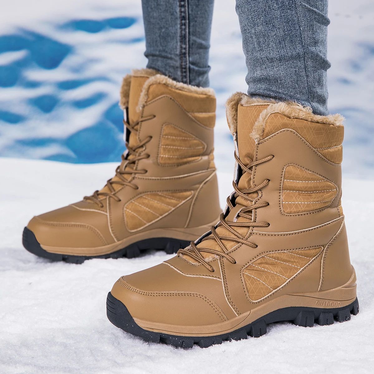Winter Women's Snow Boots High Top Hiking Boots for Women Winter Outdoor Walking Sneakers Waterproof Plush Warm Platform Boots