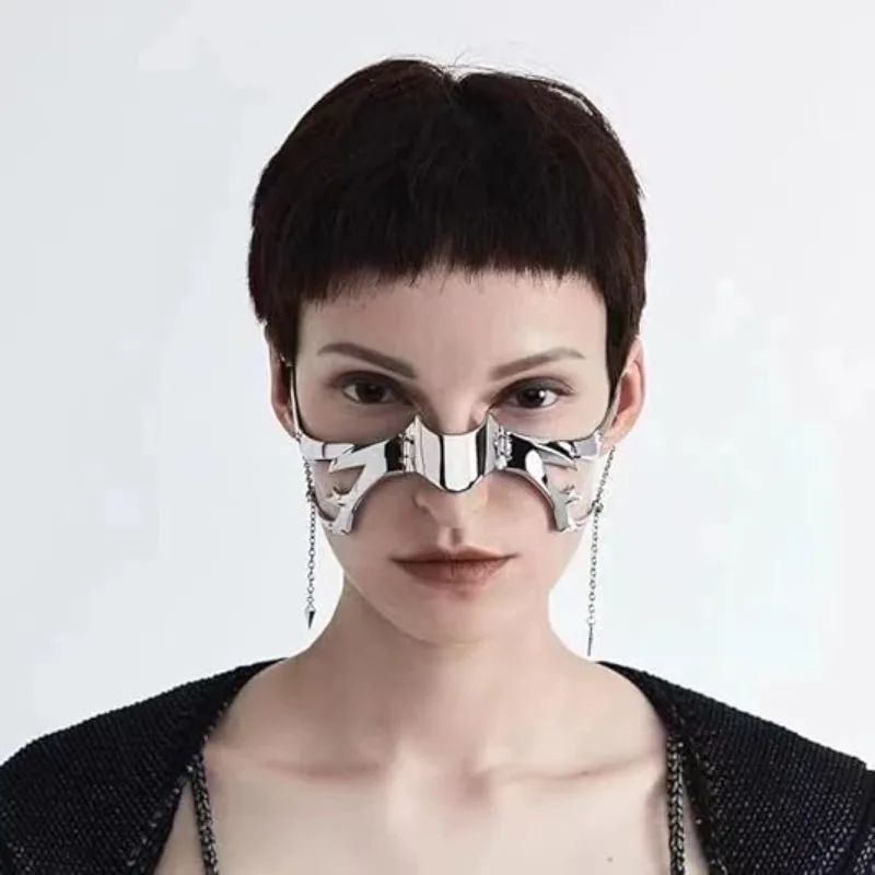 Exaggerate Cyberpunk Luxury Women Mask Fashion Metal Chain Nose Face Ornament Trendy Jewelry Masquerade Accessories Gifts