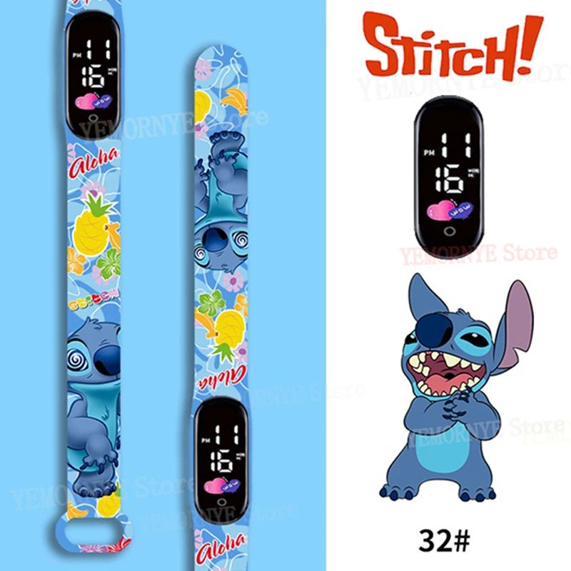 Relógios Digitais Infantis Disney Stitch Figuras de Anime LED Touch Luminoso Relógio Digital Esportivo Infantil à Prova D'Água Brinquedos de Aniversário