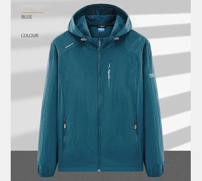 Men's UPF 50+ UV Protection Windbreaker Quick Dry Jacket Outdoor Sun-Protective Thin Hiking Fishing Cycling Hooded Sport Light