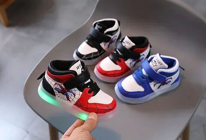 Disney Children's Led Light Shoes Fashion Aoger Spiderman Boys Sneakers Girls Cartton Casual Shoes Breathable Kids Sport Shoes