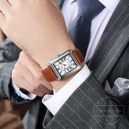 New Fashion Designer Rectangle Dial Quartz Watch for Men Casual Leather Strap Luxury Business Wristwatch Relogio Masculino