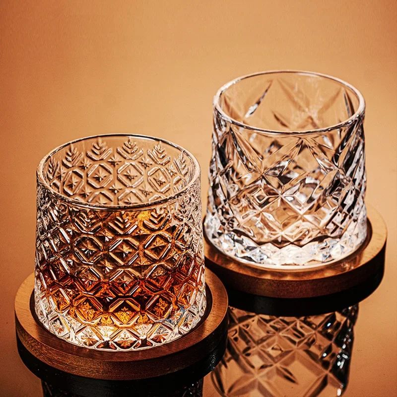 Copo de Uísque com Base, Copos de Uísque de Cristal Giratórios, Taça de Vinho e Brandy para Bar e Casa