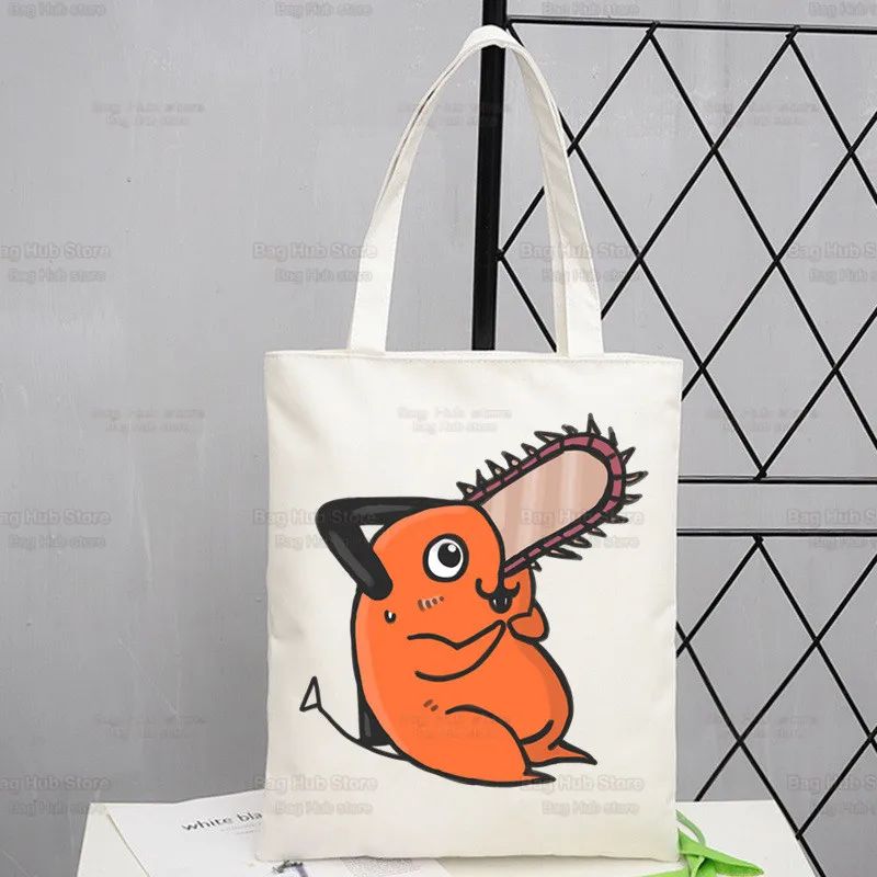 Chainsawman Kawaii Pochita Denji Shopping Bag Bolsas De Tela Shopper Chainsaw Man Anime Shopping Jute Bag Cotton Bag Jute Sacola