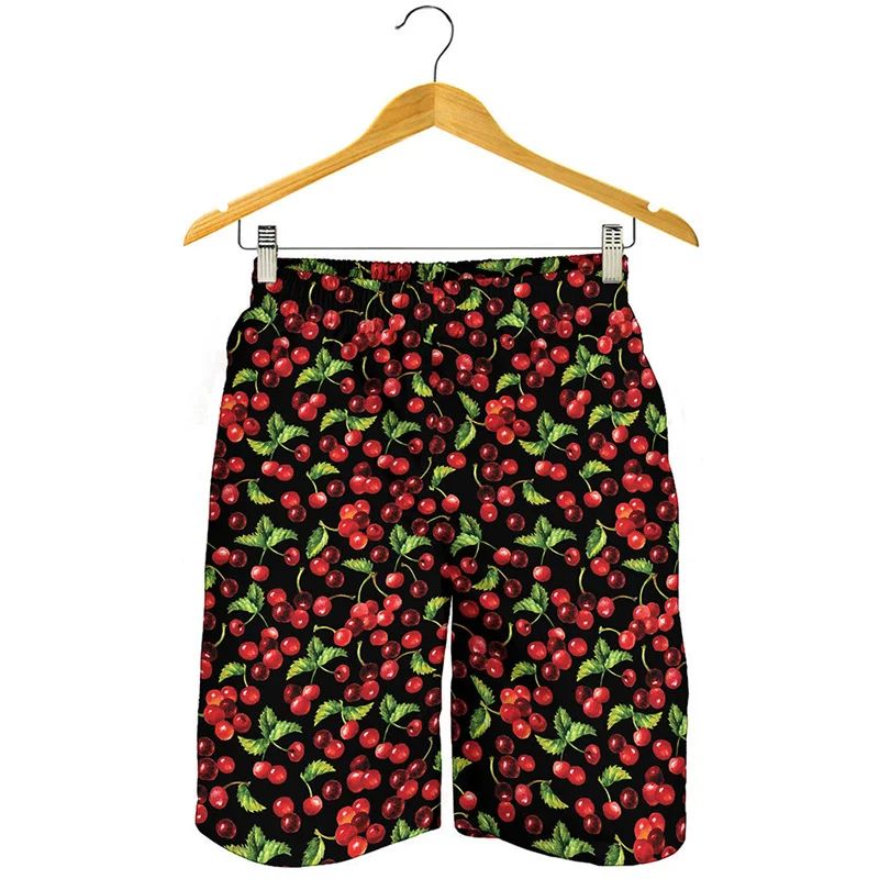 Fashion Cherry 3D Printed Beach Shorts Men Clothes Cartoon Fruits Pattern Swim Trunks Summer Streetwear Oversized Short Pants