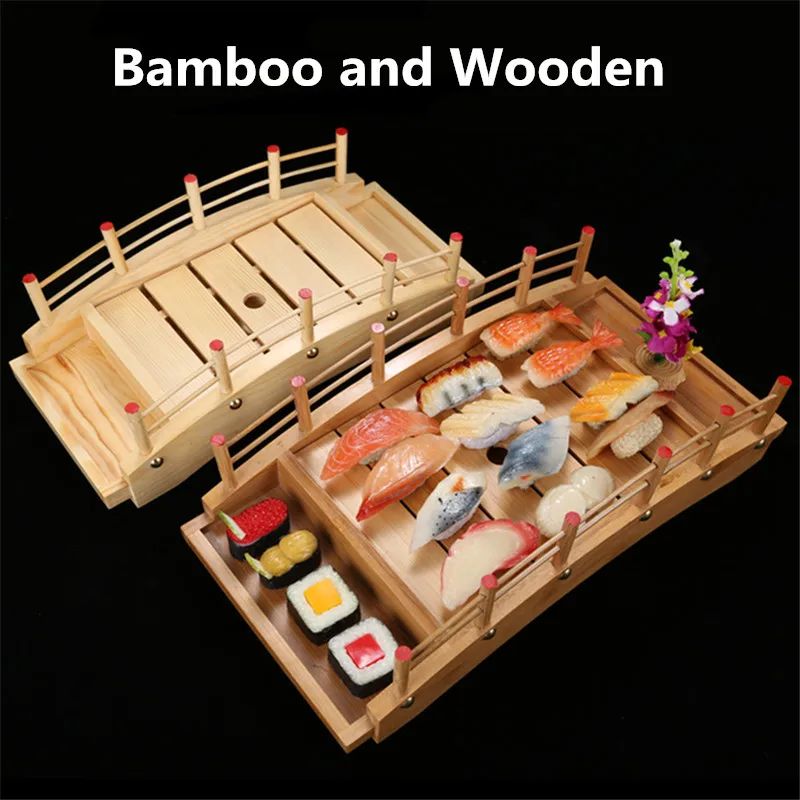 Culinária Japonesa em Bambu e Madeira Bandeja Criativa para Sushi Barco Ponte Pinheiro Prato Talheres para Sushi Decoração kawaii Utensílio de cozinha