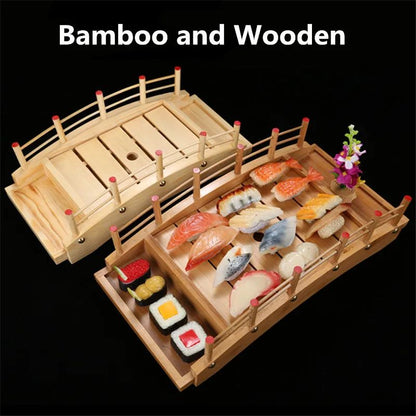 Culinária Japonesa em Bambu e Madeira Bandeja Criativa para Sushi Barco Ponte Pinheiro Prato Talheres para Sushi Decoração kawaii Utensílio de cozinha