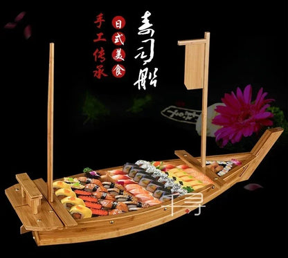 New luxury sashimi boat dry ice boat sashimi platter sushi tableware Japanese cuisine wooden sushi boat bamboo sushi tool