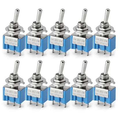 10Pcs Light Blue Miniature Toggle Switch MTS-102/103/202/203 3 Pin 6 Pin Rocker Power Switch ON-OFF-ON / ON-OFF Waterproof Cap