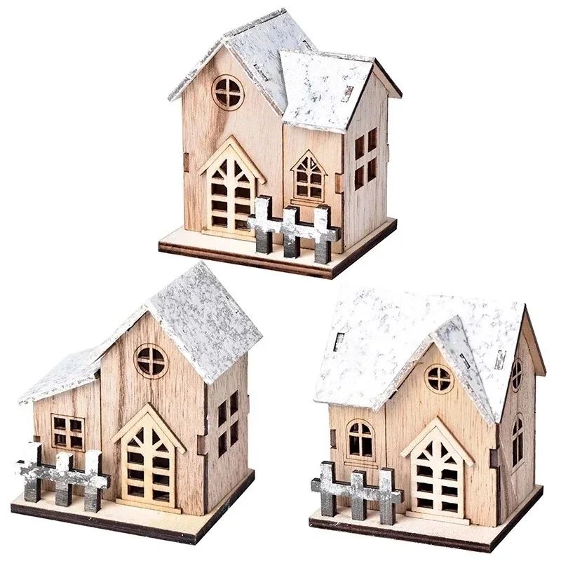 Christmas LED Light Wooden House Luminous Cabin Merry Christmas Decorations For Home DIY Xmas Tree Ornaments Kids Gifts New Year