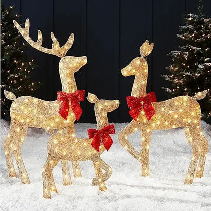 Elegant 4ft 3-Piece 2D Illuminated Christmas Deer Family, Large Outdoor Yard Decoration with 175 Lights