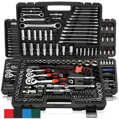 Conjunto de 46 Ferramentas para Reparação Automotiva com Chave Catraca, Chave de Boca, Chave de Fenda e Kit Profissional para Trabalhos em Metal