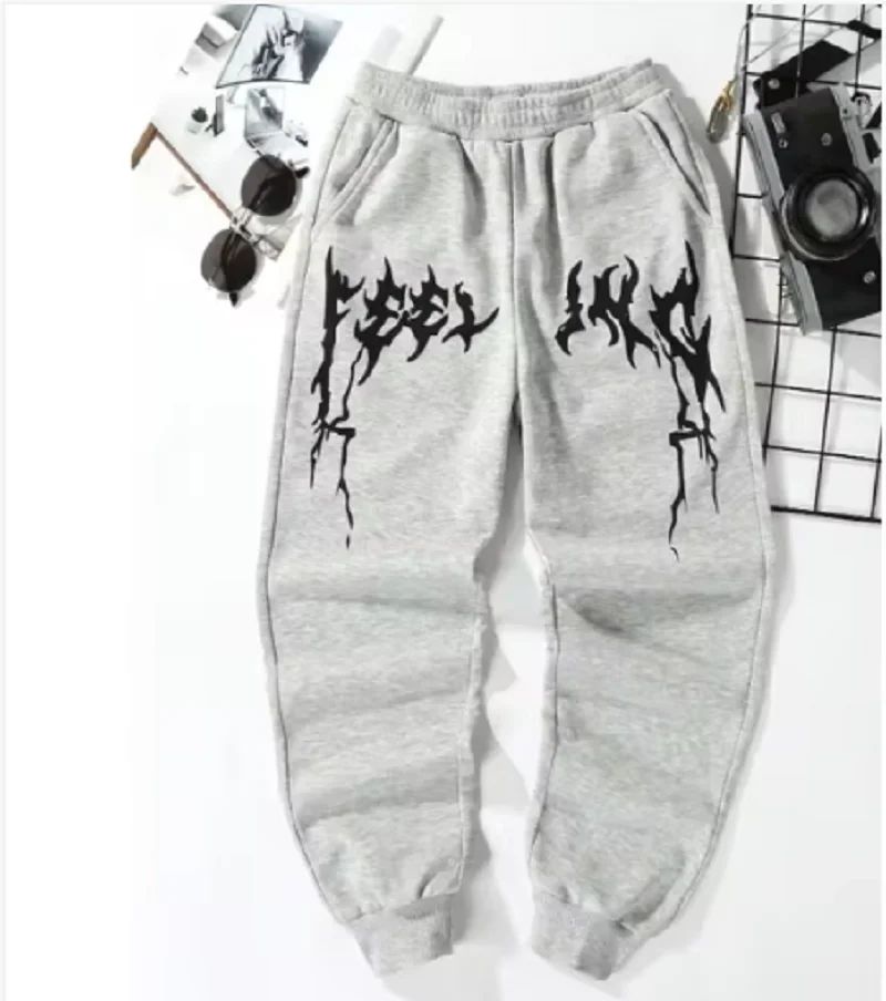 2025 Casual printed American knitted sport leggings solid-color men's casual lace-up sweatpants for autumn and winter