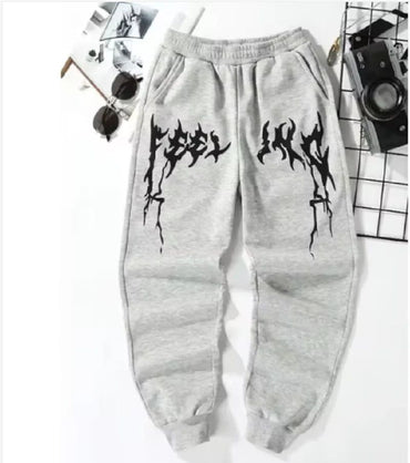 2025 Casual printed American knitted sport leggings solid-color men's casual lace-up sweatpants for autumn and winter