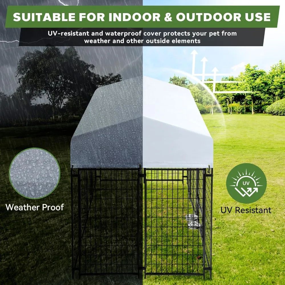 Outdoor Dog Kennel, Heavy Duty Welded Wire Steel Dog kennels with Secure Lock for Outside, Dog Pen with Waterproof