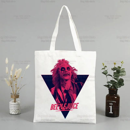 Beetlejuice Horror Gift Shopping Bag Print Original Design White Unisex Fashion Travel Canvas Bags