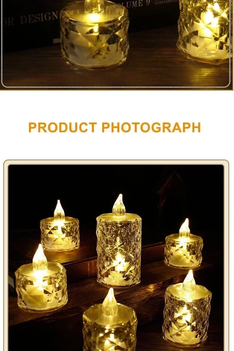 LED Crystal Candle Light with Battery Flameless Candle Light Electronic Night Lamp Dating Party Holiday Home Wedding Decoration