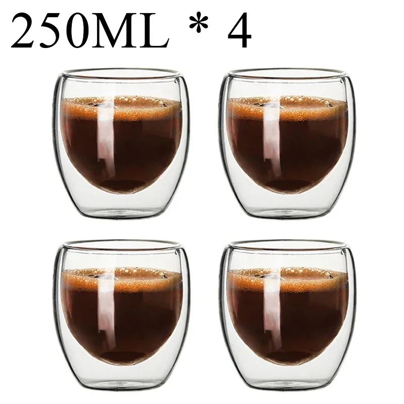 Copo de Vidro de Parede Dupla Isolamento Térmico Transparente Feito à Mão para Chá Copos MINI de Uísque Caneca de Café Expresso Conjunto de 250-450ml