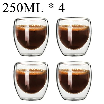 Copo de Vidro de Parede Dupla Isolamento Térmico Transparente Feito à Mão para Chá Copos MINI de Uísque Caneca de Café Expresso Conjunto de 250-450ml