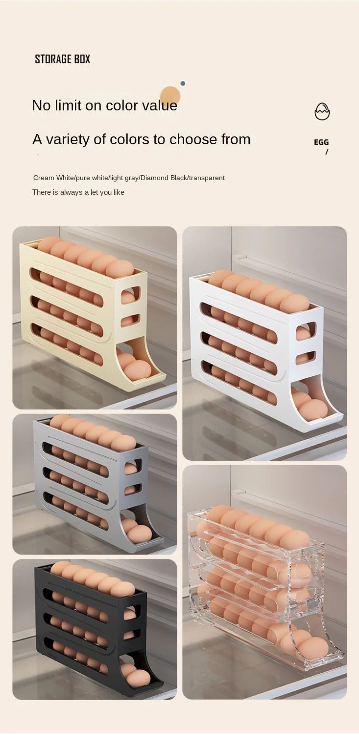 Caixa de Armazenamento de Ovos para Geladeira, 4 Camadas, Rolamento Automático, Suporte para Ovos, Dispenser de Ovos para Geladeira, Organizador de Geladeira