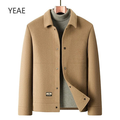 Billy Men's Winter Jacket for Men Double-Sided Woolen Overcoat Short Lapel Autumn Casual Coat Top Black Clothes White Duck Down