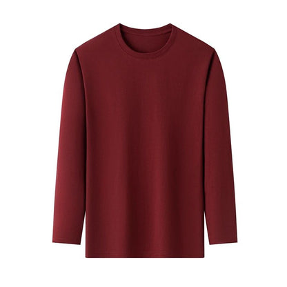 Men's Solid Color round Neck Long Sleeve T-Shirt Cotton Summer Comfortable Breathable Casual Top in Various Colors
