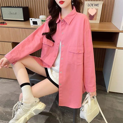 Casual Stylish Denim Long Sleeve Shirt For Women New Spring Autumn Loose Fit Age-Reducing Hong Kong Style Jacket With Button
