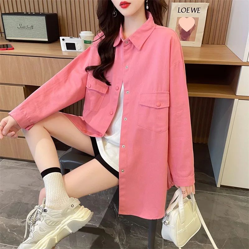 Casual Stylish Denim Long Sleeve Shirt For Women New Spring Autumn Loose Fit Age-Reducing Hong Kong Style Jacket With Button