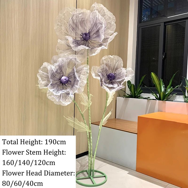 190cm Artificial Flowers Wedding Decor Props Road Lead Flower Silk Yarn Flower Poppy Window Display Garden Decoration Home Decor