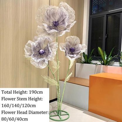 190cm Artificial Flowers Wedding Decor Props Road Lead Flower Silk Yarn Flower Poppy Window Display Garden Decoration Home Decor