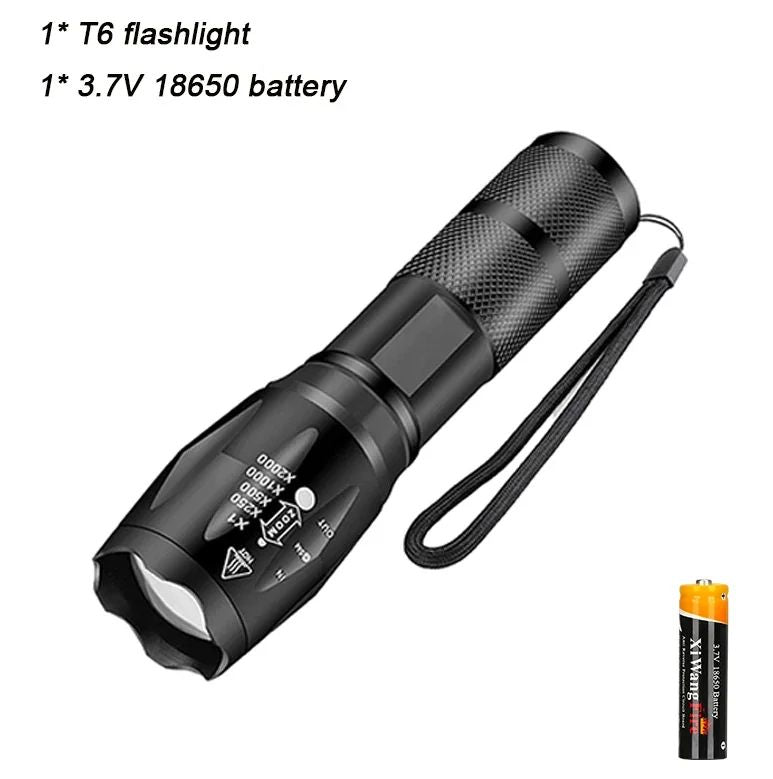 High Power T6 LED Flashlights Camping Torch 5 Light Modes Zoom Light Aluminum Alloys Waterproof Material External 18650 Battery