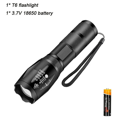 High Power T6 LED Flashlights Camping Torch 5 Light Modes Zoom Light Aluminum Alloys Waterproof Material External 18650 Battery