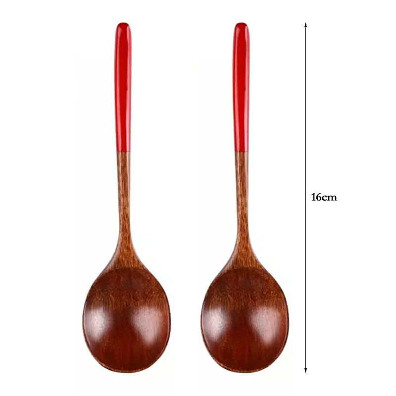 2Pcs Wooden Spoon Kids Rice Dessert Spoon Small Wood Coffee Teaspoon Long Ramen Soup Spoons Japanese Cutlery Kitchen Tableware