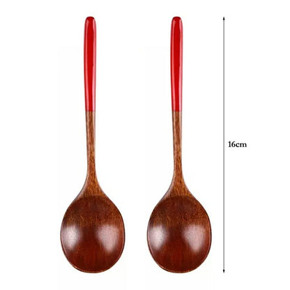 2Pcs Wooden Spoon Kids Rice Dessert Spoon Small Wood Coffee Teaspoon Long Ramen Soup Spoons Japanese Cutlery Kitchen Tableware