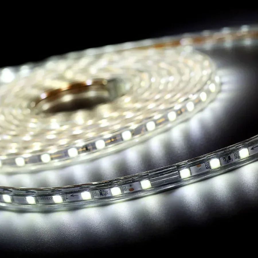 Fita de LED SMD5050 220V à Prova d'Água (1M/2M/5M/10M/20M) - Lâmpada de Corda Branco/Branco Quente/Vermelho/Verde/Azul com Plugue EU para Jardim
