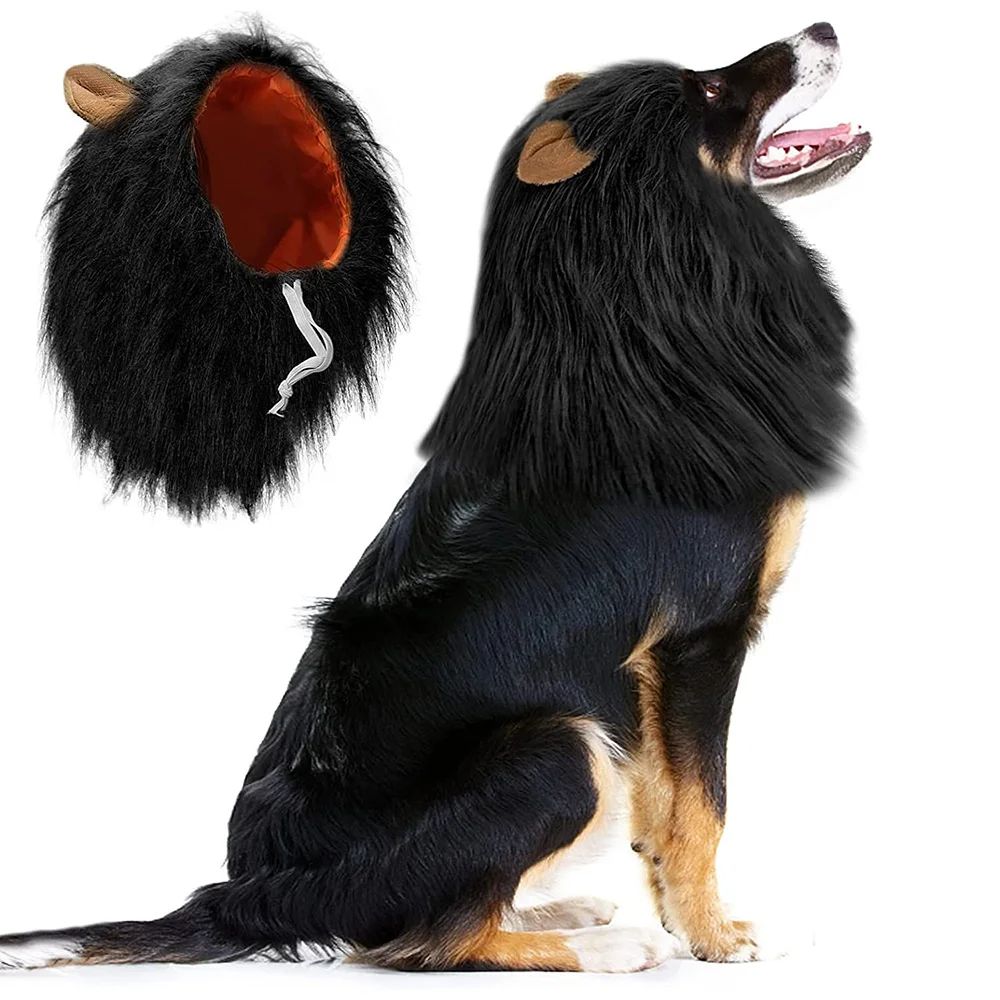 Roupa Fofa de Cosplay para Cães, Juba de Leão para Fantasias de Cães, Peruca Realista de Leão para Cães de Médio a Grande Porte com Orelhas, Acessórios para Animais de Estimação